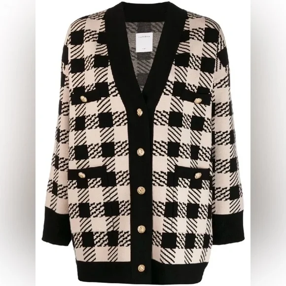 Sandro Black and Cream Checkered Blazer - Picture 3 of 9